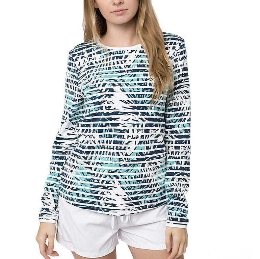 Hang Ten Women's UV Protection Long Sleeve Striped Rash Guard Top‎ Size XS